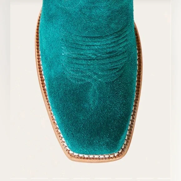 Ariat Derby Monroe Western Boot in Ancient Turquoise Roughout - Picture 2 of 12